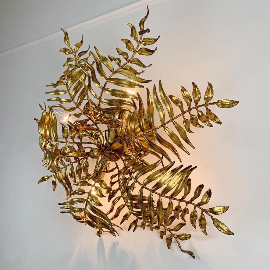 1950's Italian Gilt Leaf Fern Ceiling Light