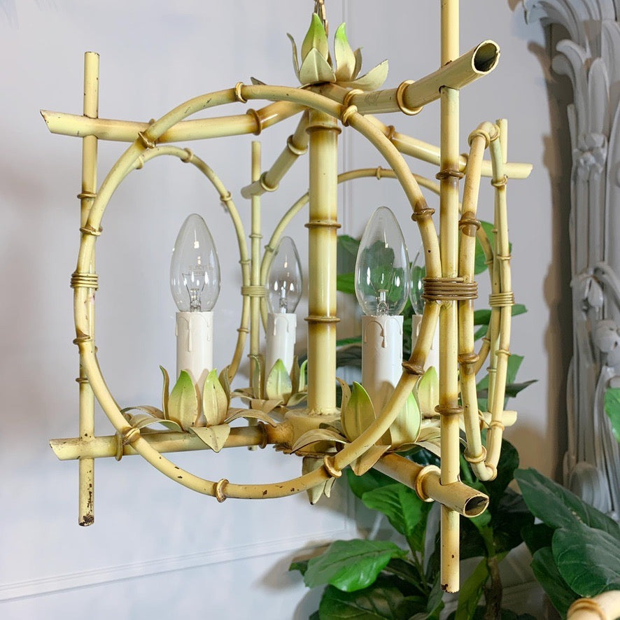 Pair of Faux Bamboo Pagoda Chandeliers Italy 1950's