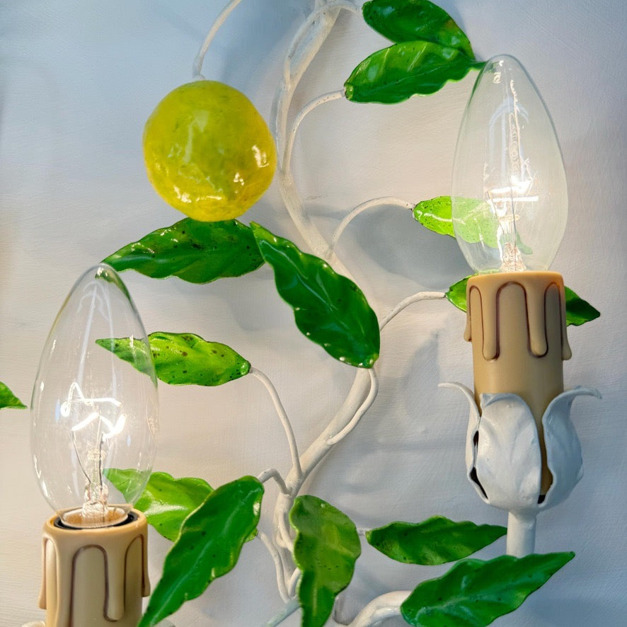 Italian Lemon and Cherries Tole Wall Lights Set of 3