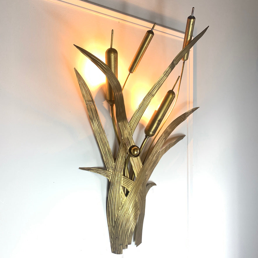 1970's Italian Gold Bulrush Wall Light