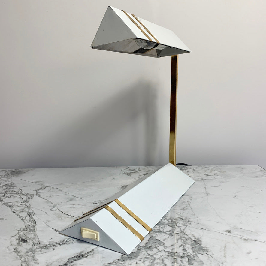 Italian White Enamel & Brass Desk Lamp, 1980's