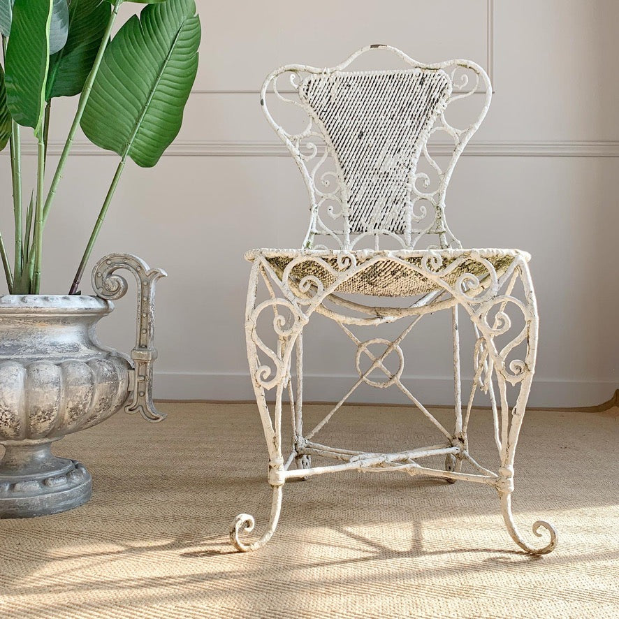 An Ornate White Regency Wirework Iron Chair