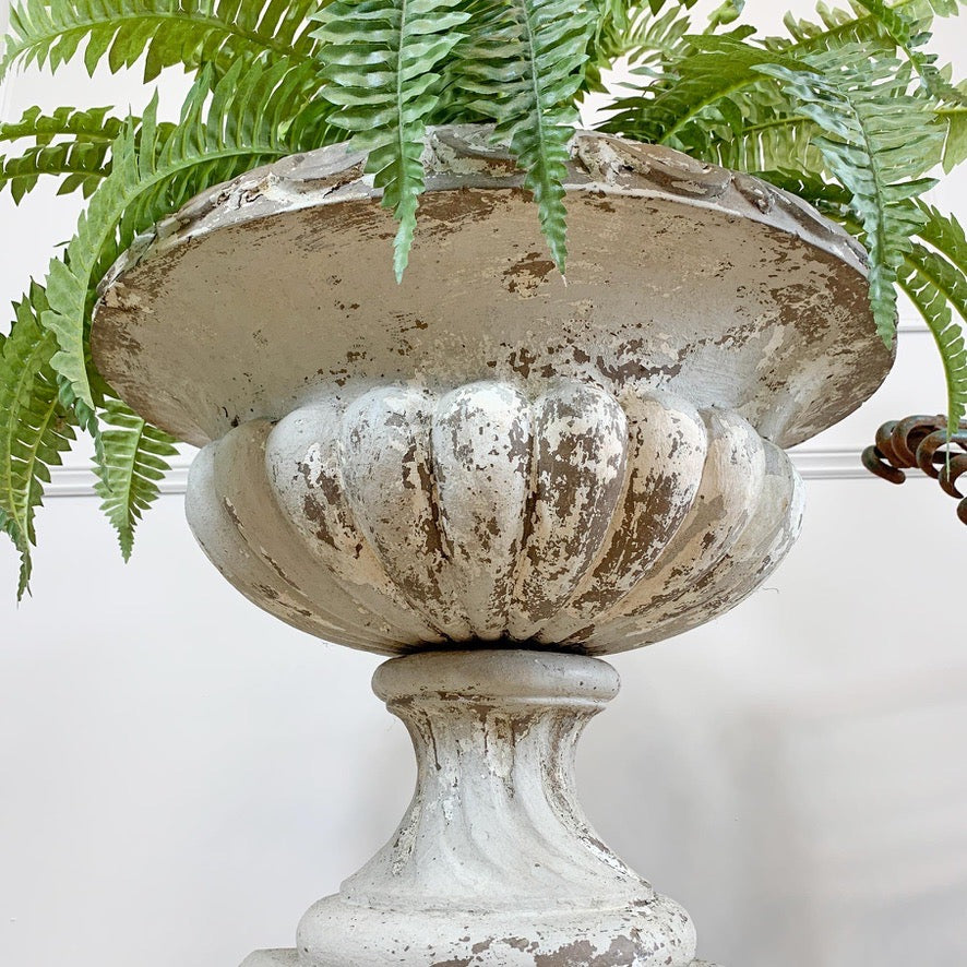 19th Century White Terracotta Tazza Urn on Plinth