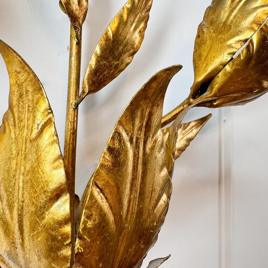 Set of 3 Large Original Hans Kogl 1970's Gilt Leaf Wall Lights