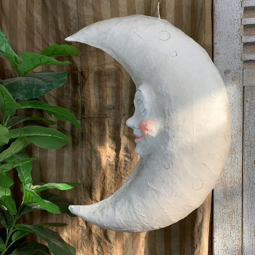 Large Folk Art Papier Mache Moon with Face