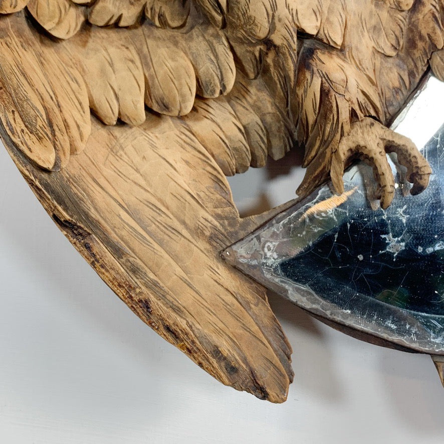 Black Forest Wood Carving Eagle with Crescent Mirror 1890