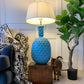 Exceptional Italian Blue Ceramic Pineapple Lamp of Huge Proportions 1960's