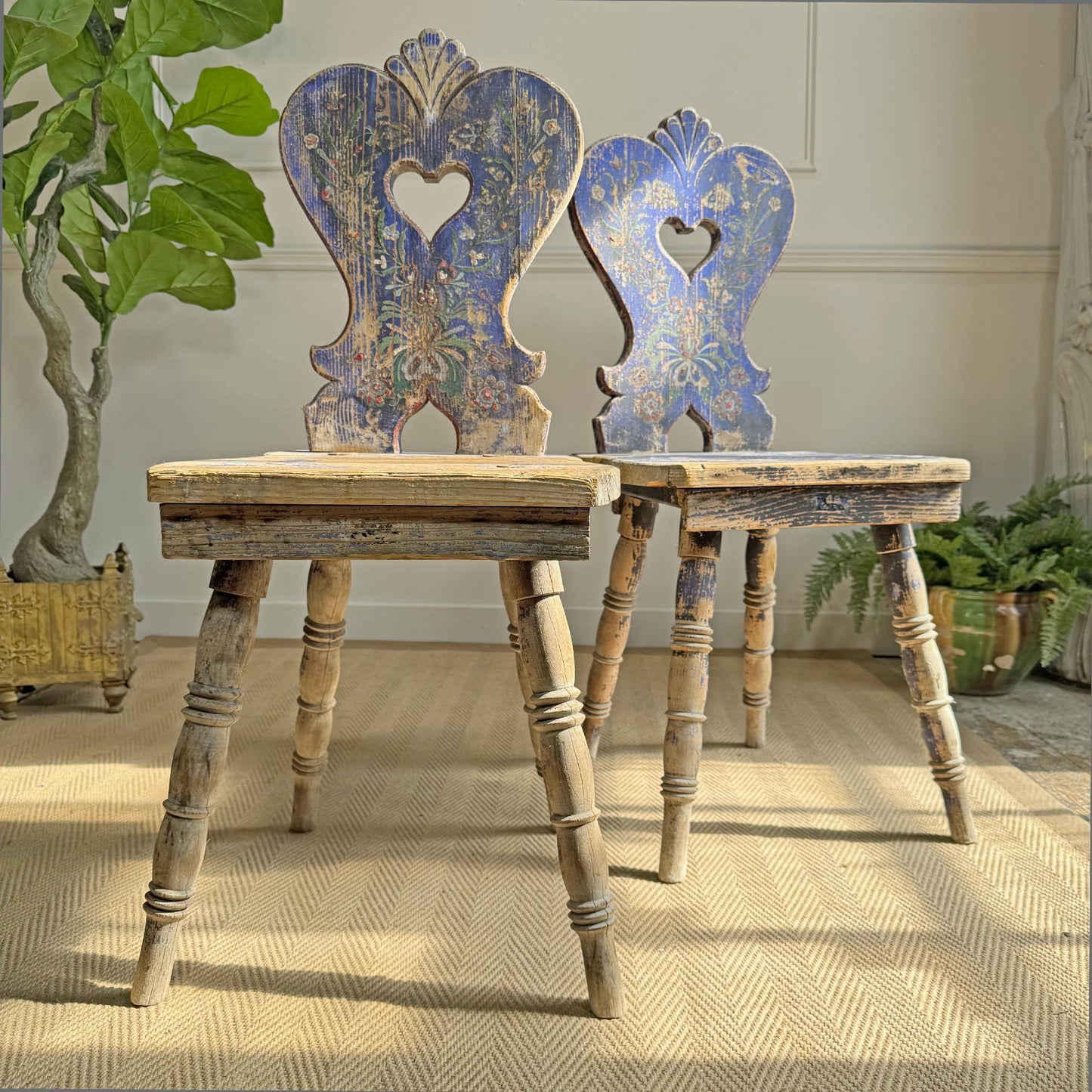 Alpine Blue Painted Folk Art Chairs