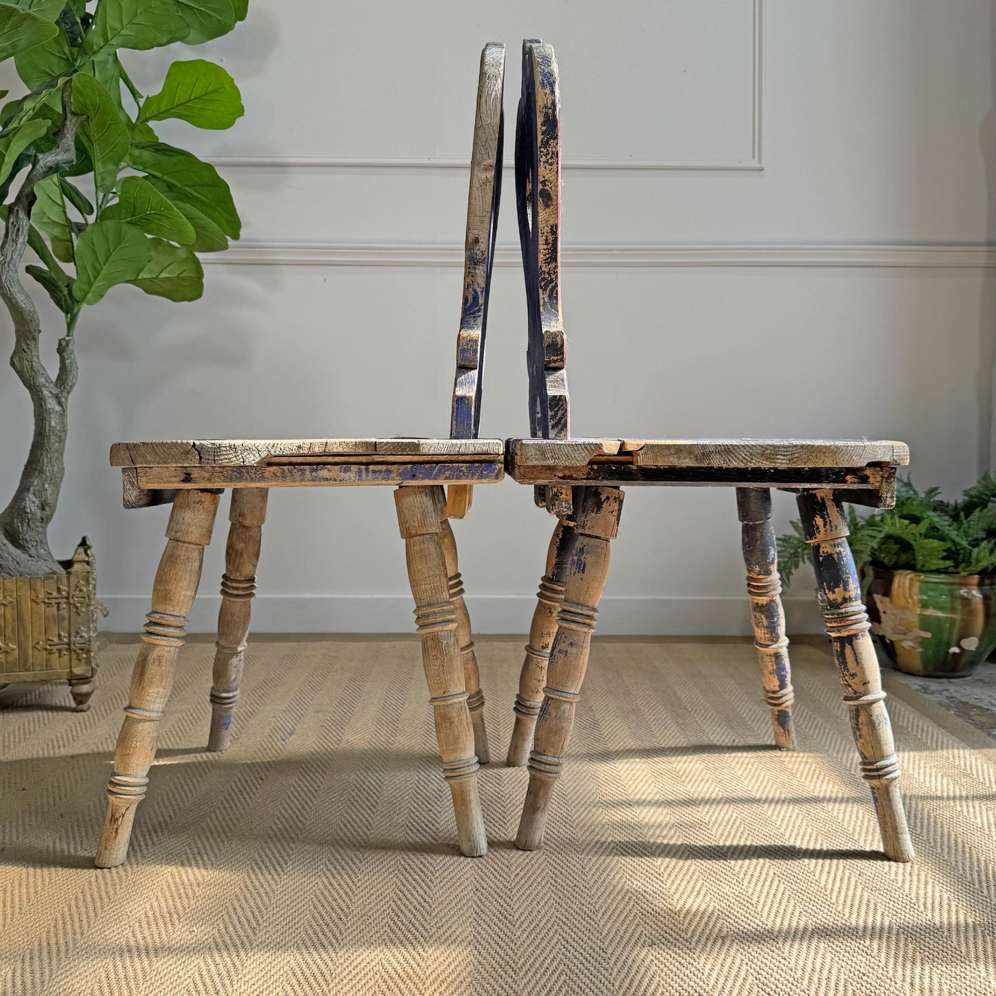 Alpine Blue Painted Folk Art Chairs