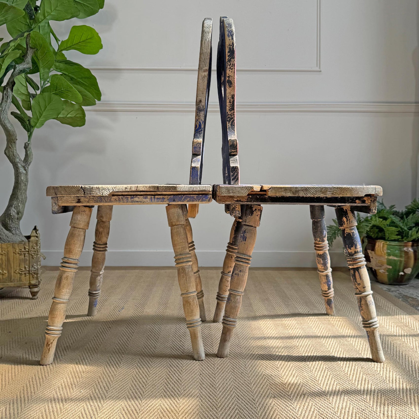 Alpine Blue Painted Folk Art Chairs