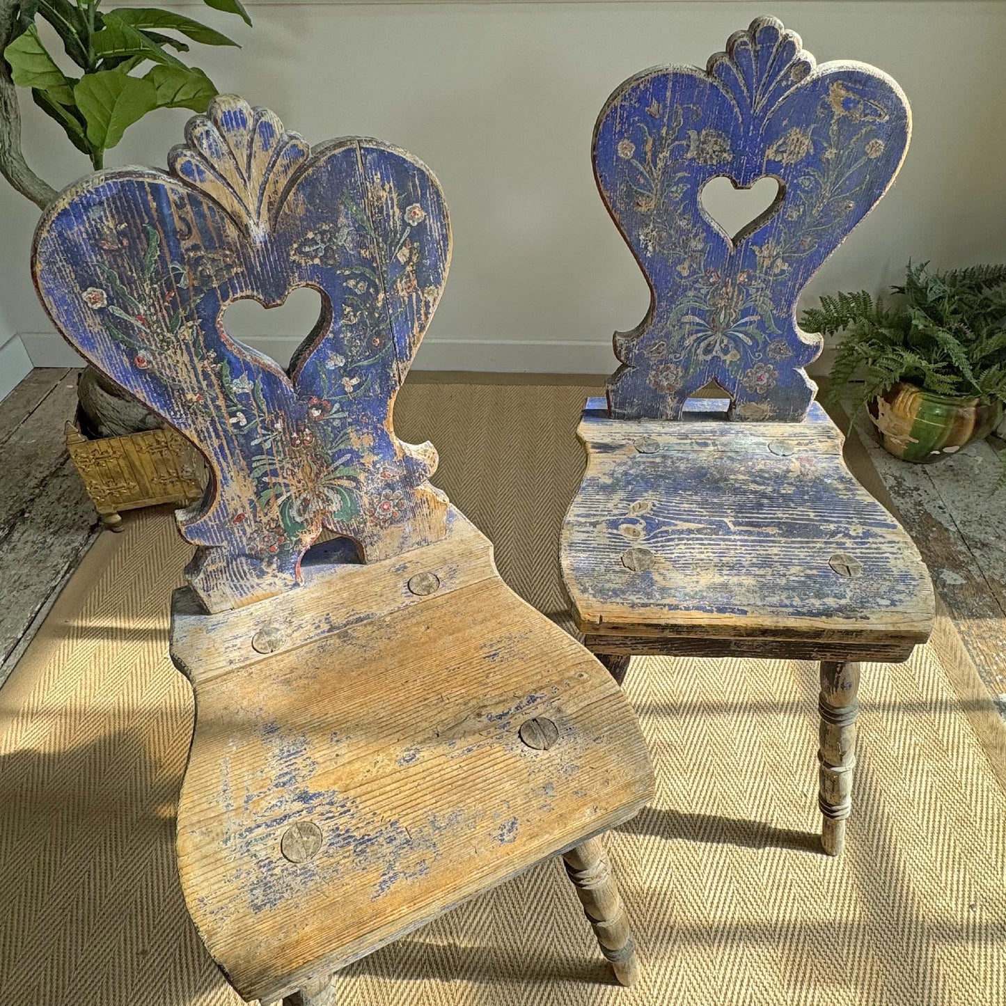 Alpine Blue Painted Folk Art Chairs