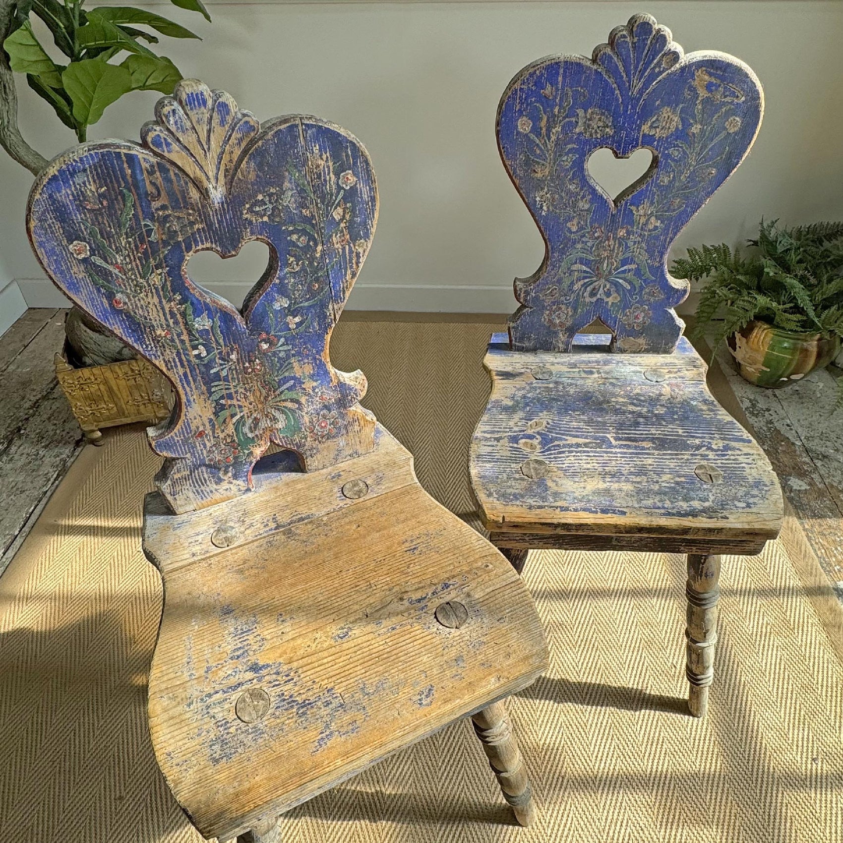 Alpine Blue Painted Folk Art Chairs