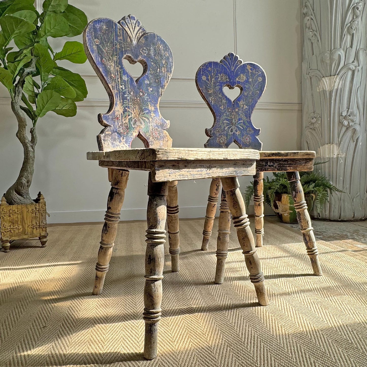Alpine Blue Painted Folk Art Chairs