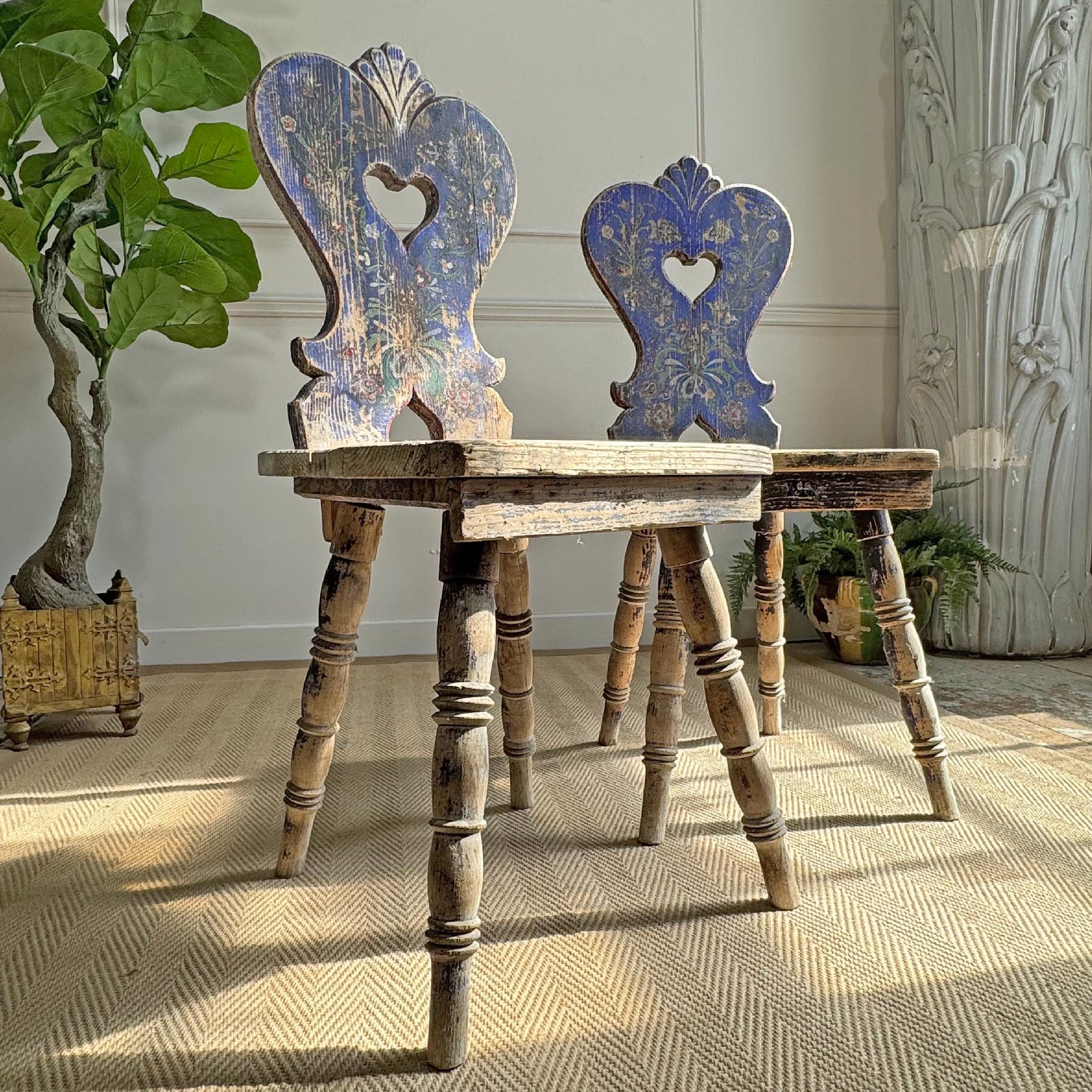 Alpine Blue Painted Folk Art Chairs