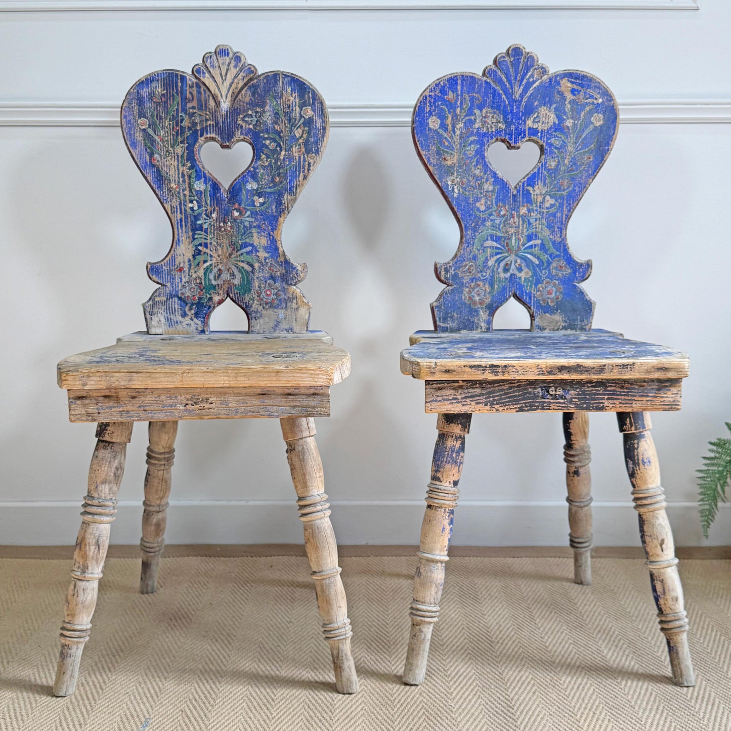Alpine Blue Painted Folk Art Chairs