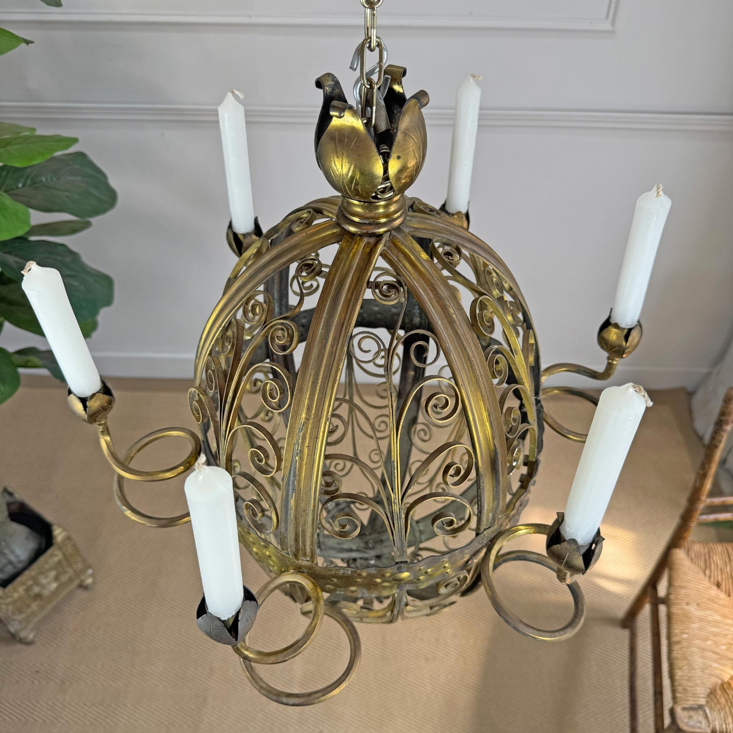 An Exceptional 19th Century Gothic Revival Wrought Iron and Brass Chandelier