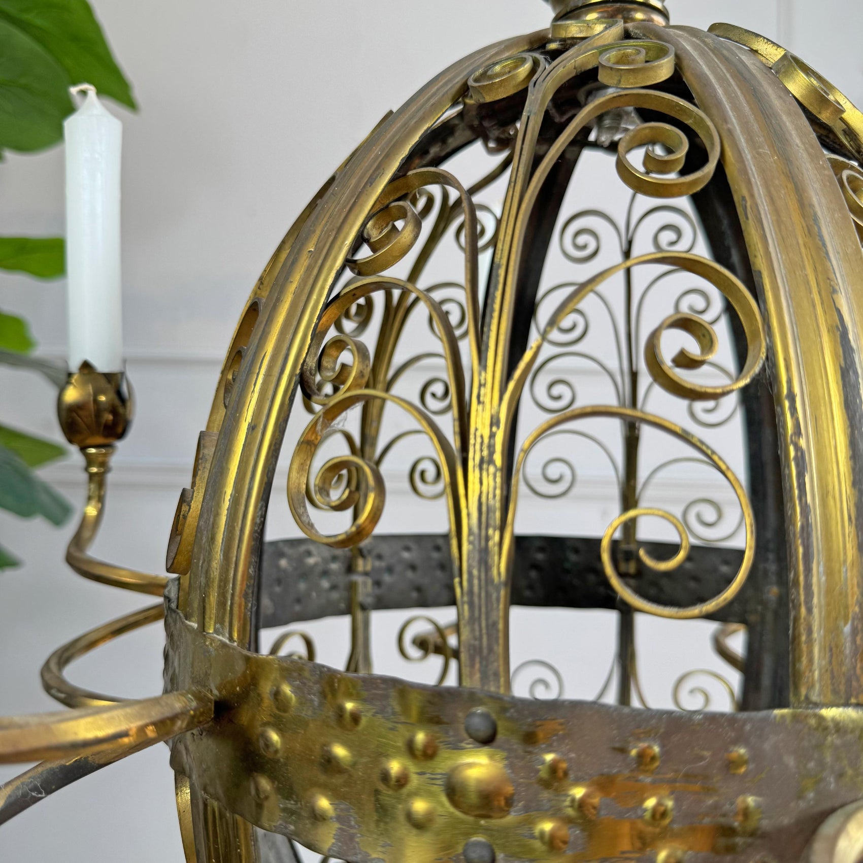 An Exceptional 19th Century Gothic Revival Wrought Iron and Brass Chandelier