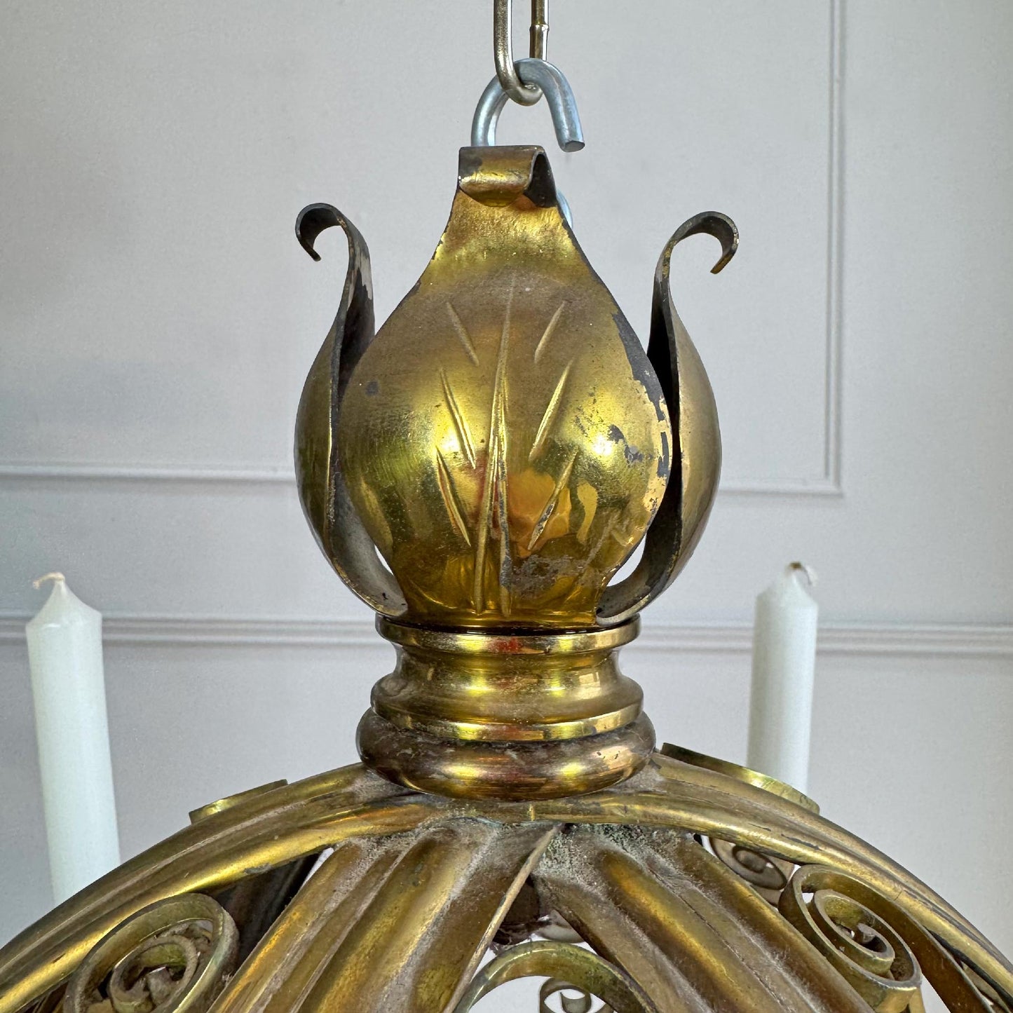 An Exceptional 19th Century Gothic Revival Wrought Iron and Brass Chandelier