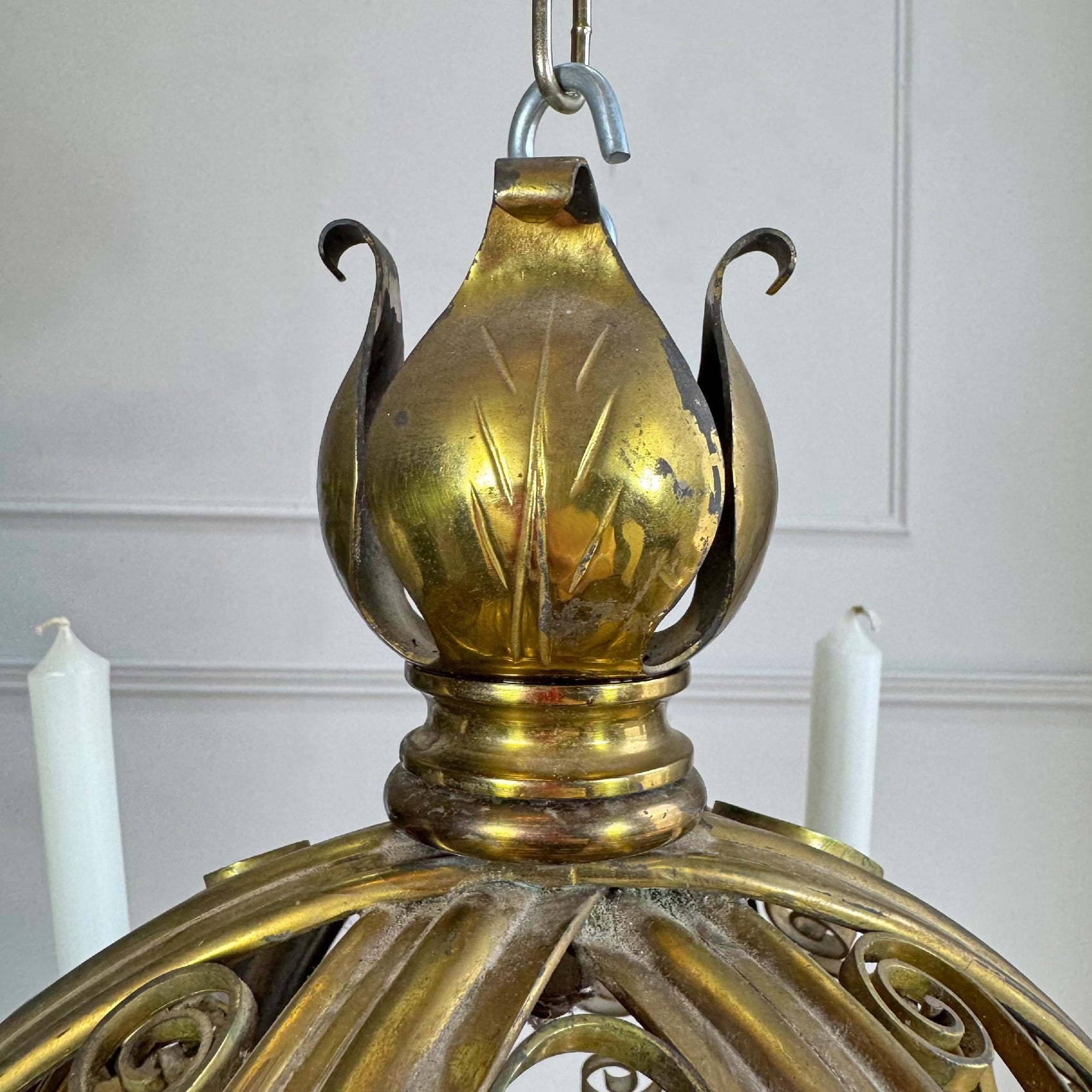 An Exceptional 19th Century Gothic Revival Wrought Iron and Brass Chandelier