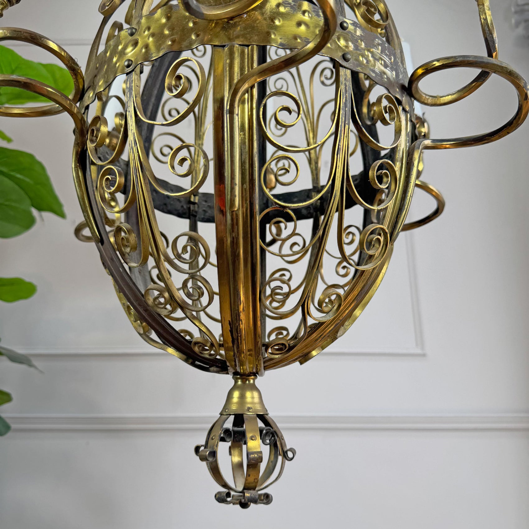 An Exceptional 19th Century Gothic Revival Wrought Iron and Brass Chandelier