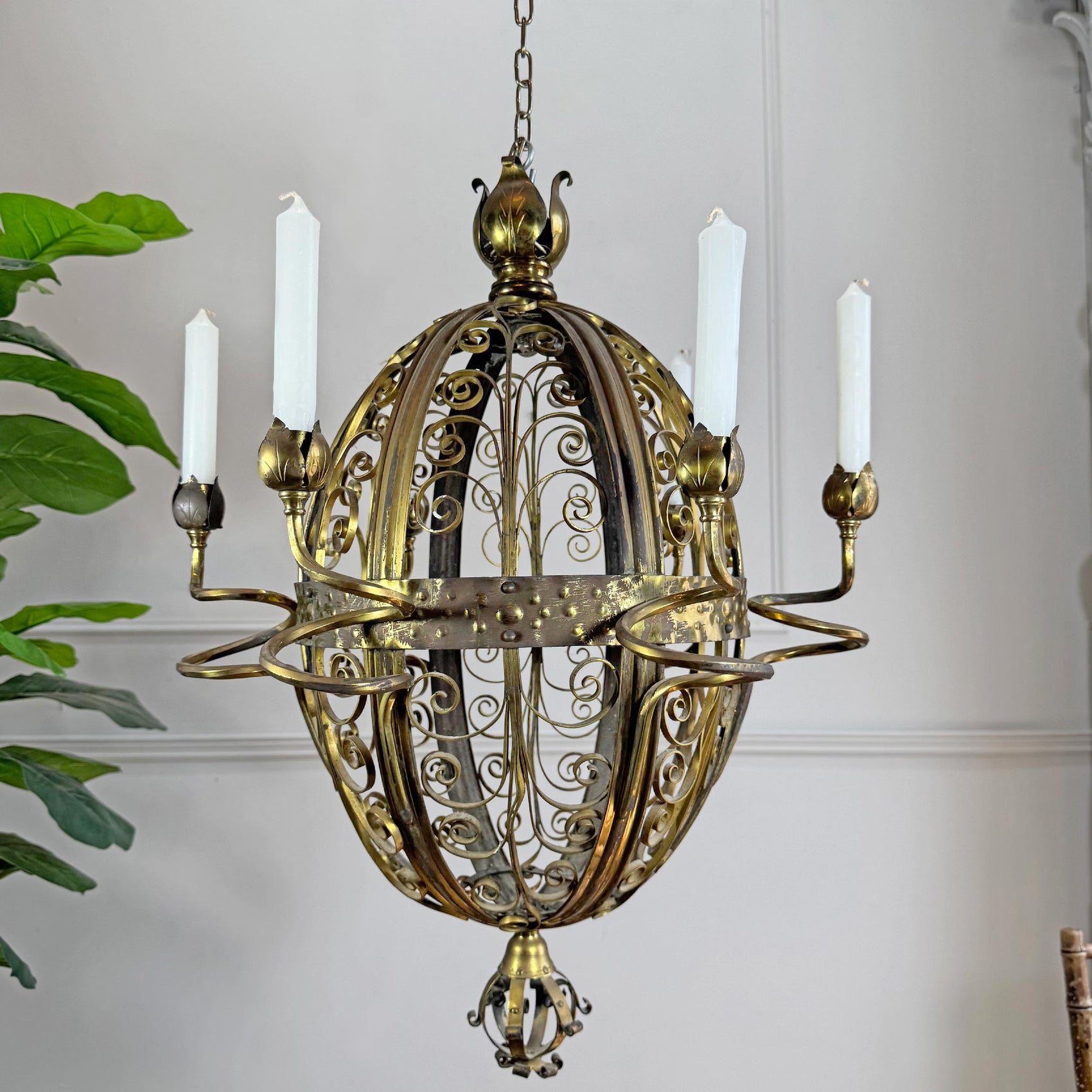 An Exceptional 19th Century Gothic Revival Wrought Iron and Brass Chandelier