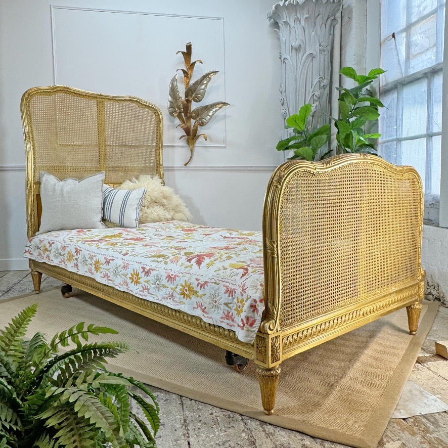 Giltwood Bergere Cane Bed Maple and Co of England Circa 1900