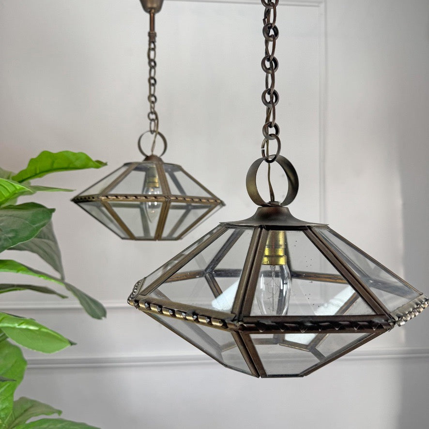 Pair of French Brass and Glass Art Deco Pendant Lights