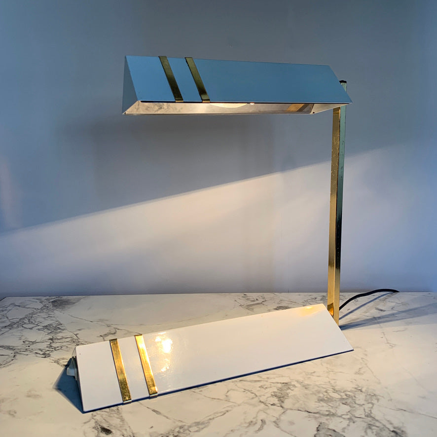 Italian White Enamel & Brass Desk Lamp, 1980's