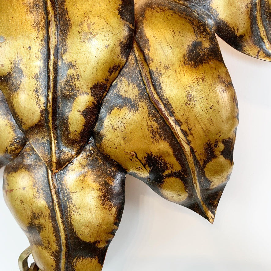 Pair of Gold Italian Leaf and Chain Swag Wall Lights 1950's