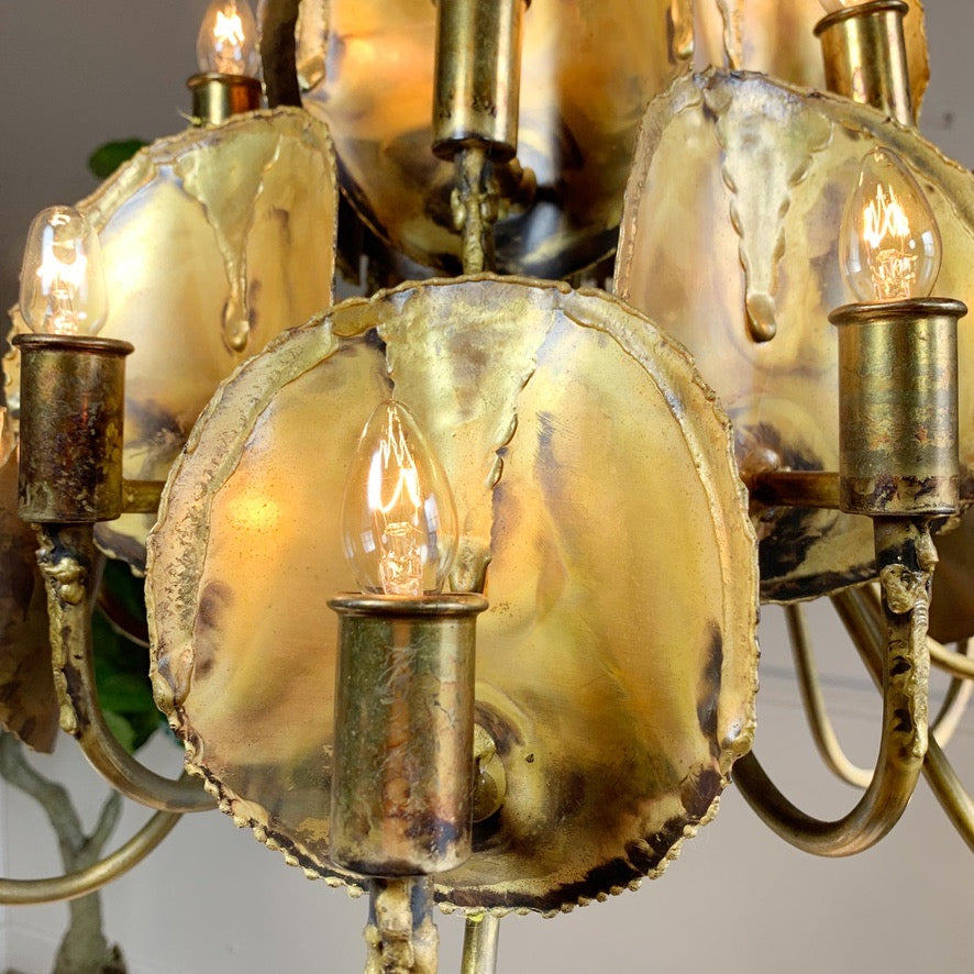 Modernist Gold Brutalist Chandelier by Tom Greene for Feldman