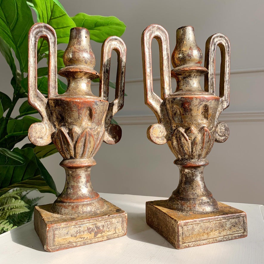 Pair of Late 18th Century Gold Wood and Gesso Baroque Altar Vases
