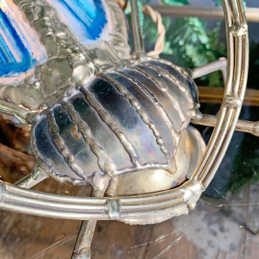 Henri Fernandez Illuminated Gold Blue Agate Sculpture of a Longhorn Beetle