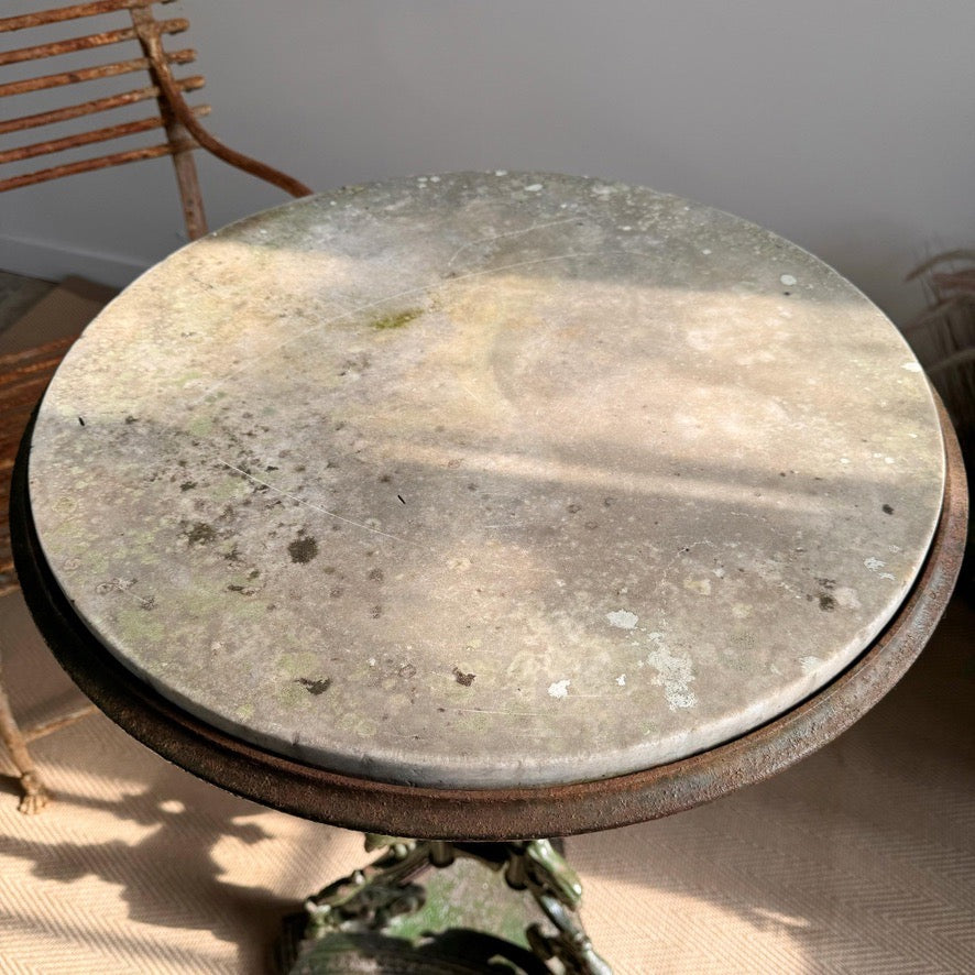 Antique Cast and Wrought Iron Marble Top Orangery Table