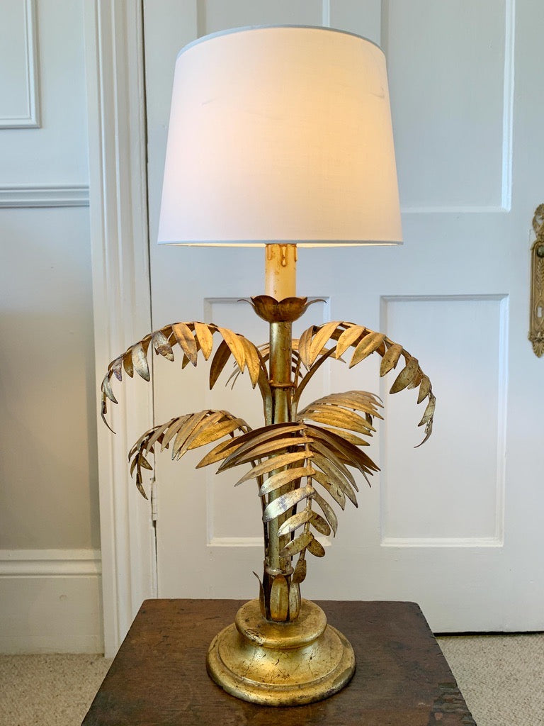 Italian Gold Faux Bamboo Leaf Table Lamp 1950's
