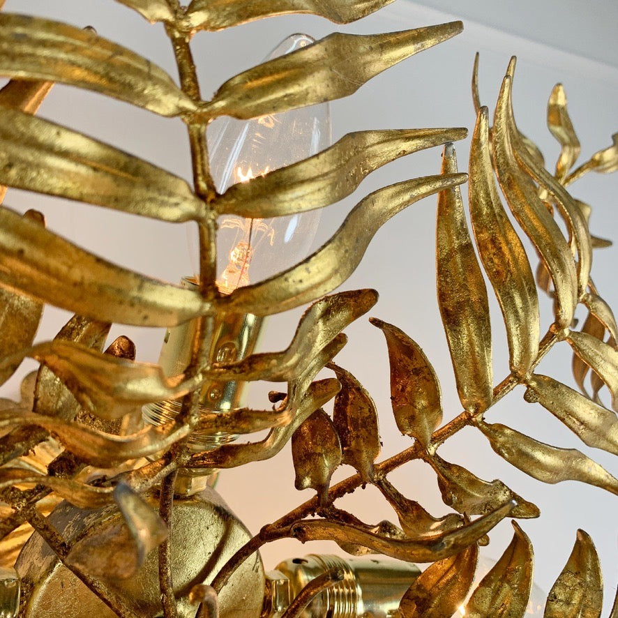 1950's Italian Gilt Leaf Fern Ceiling Light