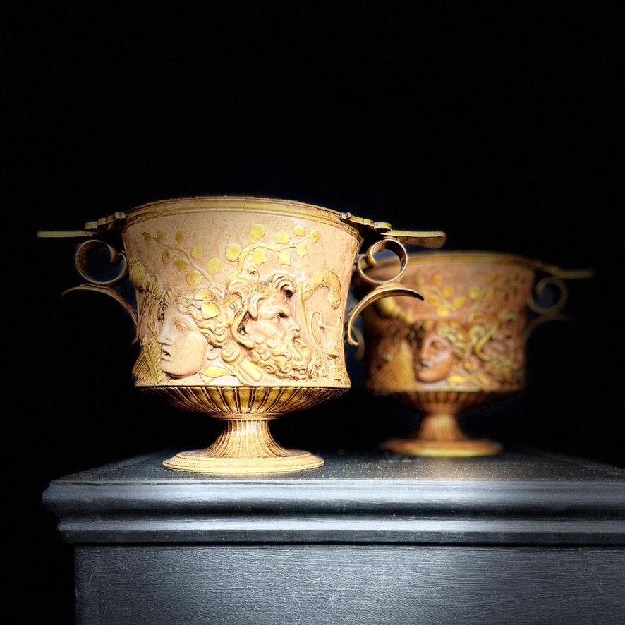 Pair of Ferdinand Barbedienne Low Handled Bronze Urns after the Zaffoli Borghese Vase