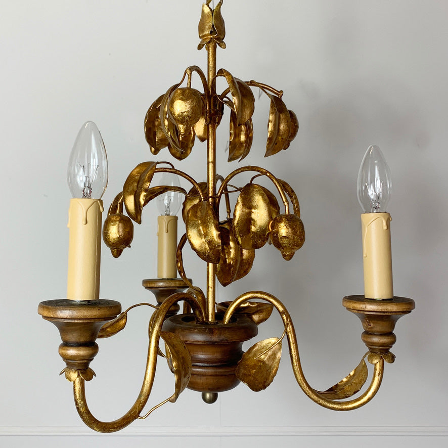 French Gold Lemon Tole Chandelier 1970's