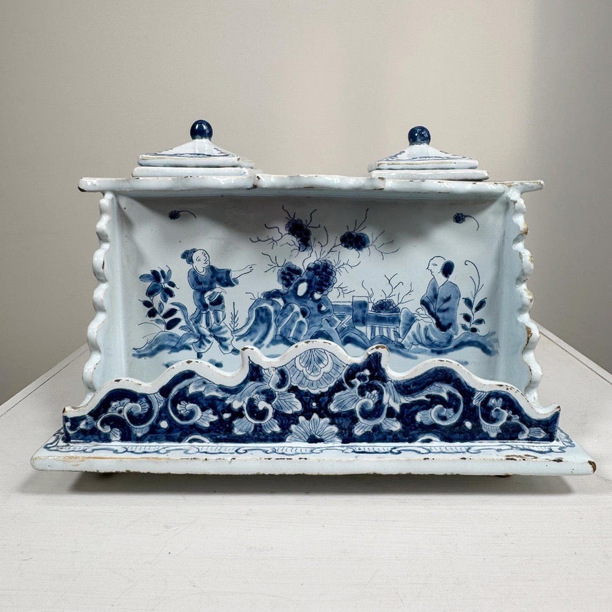 18th Century Dutch Delft Blue and White Ink Well attributed to Anthoni Pennis