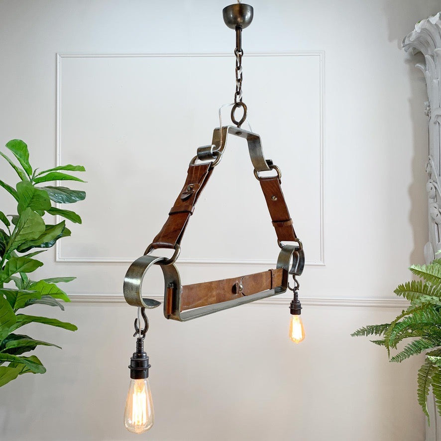Jean-Pierre Ryckaert Tan Leather Strap and Steel Ceiling Pendant Light
