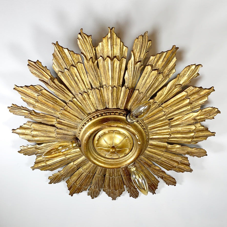 Carved Gilt Wood Church Sunburst Light Circa 1920
