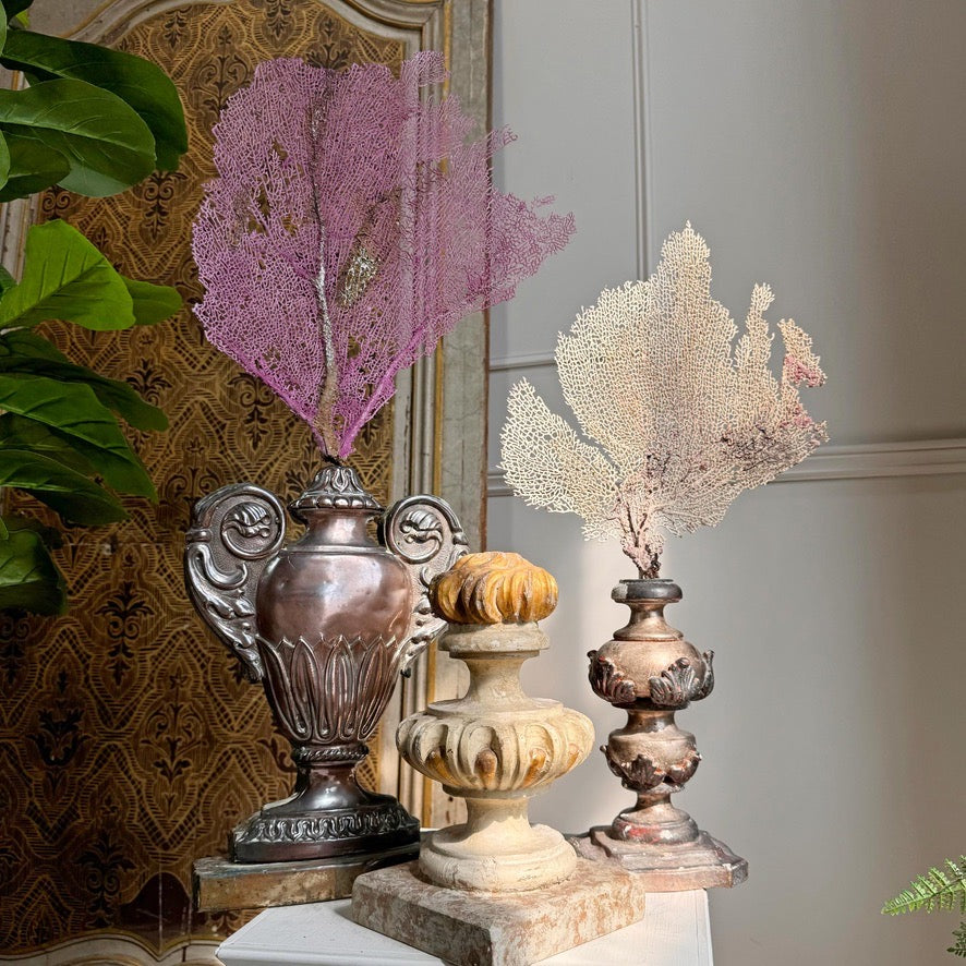 Wood and Gesso Altar Vase in Rose Silver 18th Century Italian