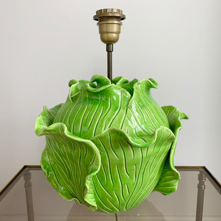 Jean Roger Life Size Green Ceramic Lettuce Table Lamp Paris 1950's