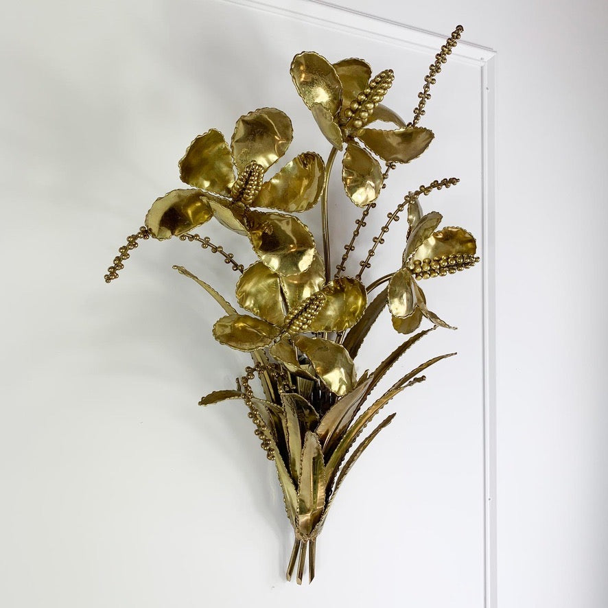 Brutalist French Gold Flower Bouquet Wall Light