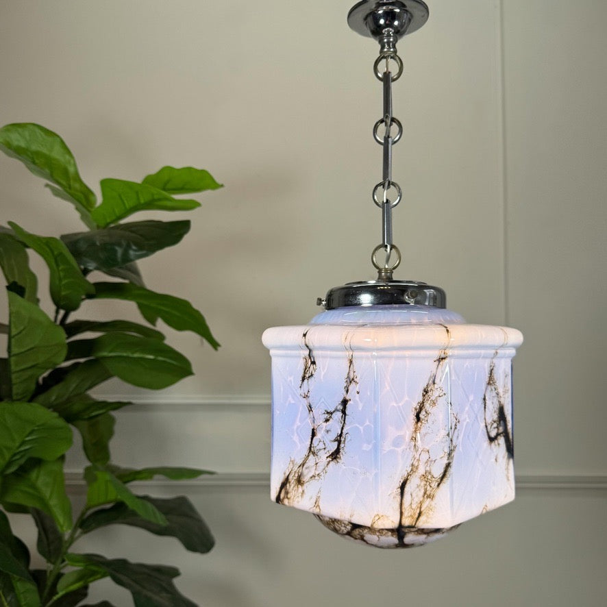 1920s German Art Deco Blue Glass Ceiling Pendant Light