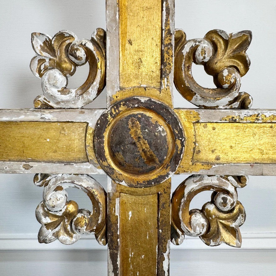 Neo-gothic Giltwood Processional Cross on Orb Circa 1810