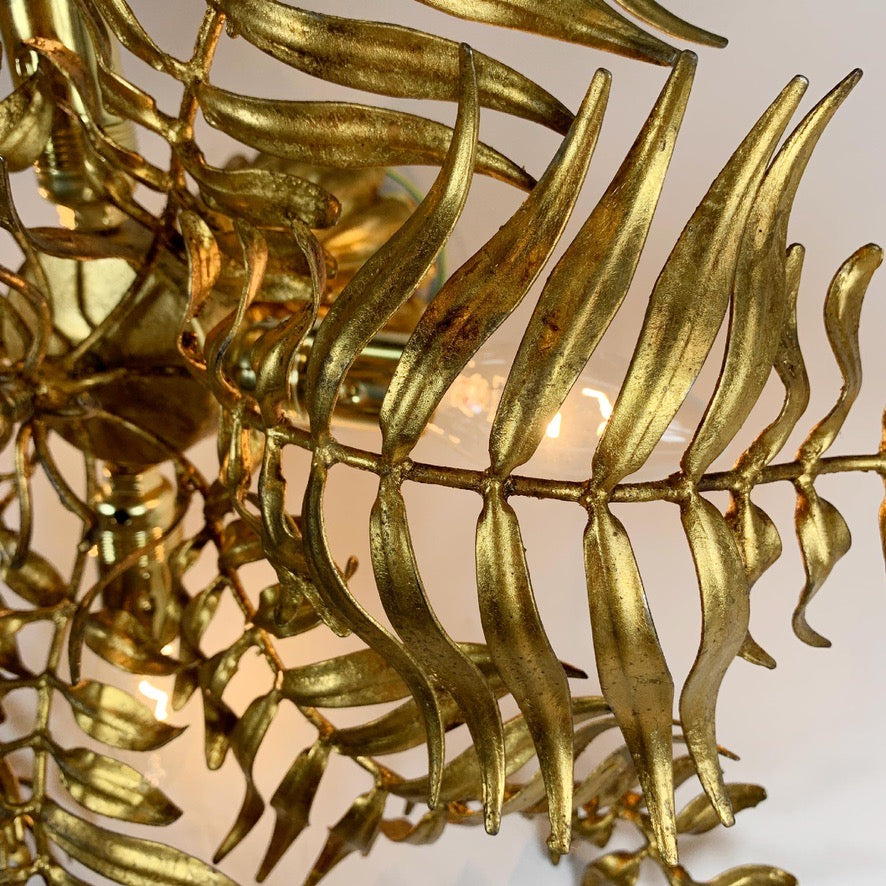 1950's Italian Gilt Leaf Fern Ceiling Light