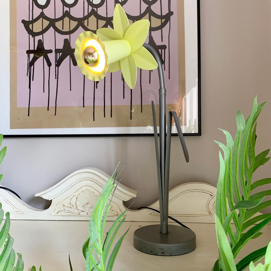 Iconic Bliss Yellow and Silver Daffodil Table Lamp 1980's