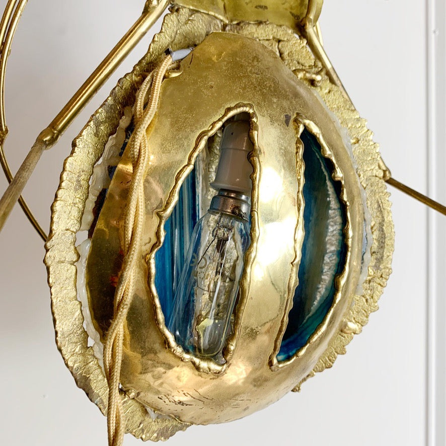 Henri Fernandez Illuminated Gold Blue Agate Sculpture of a Longhorn Beetle