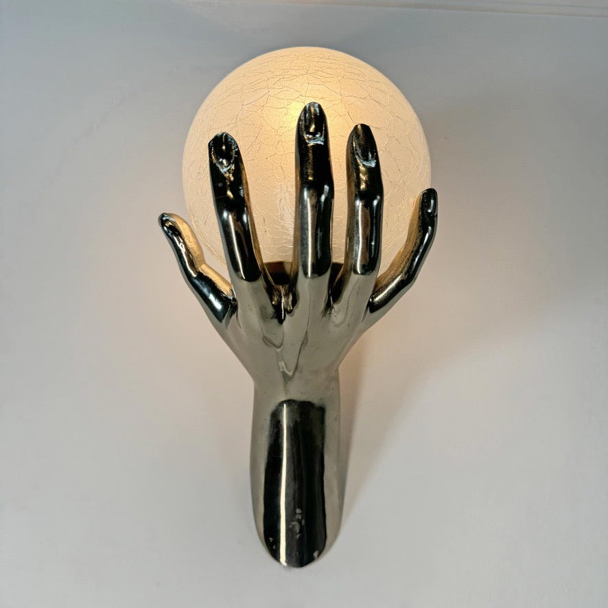 Maison Arlus Bronze Hand Wall Sconce in Gilt Silver France 1970's