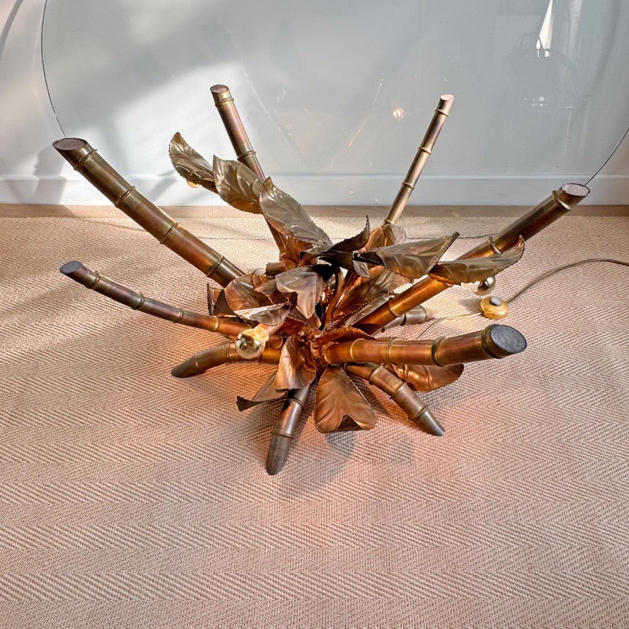 Maison Jansen Faux Bamboo Illuminated Gold Table 1970's